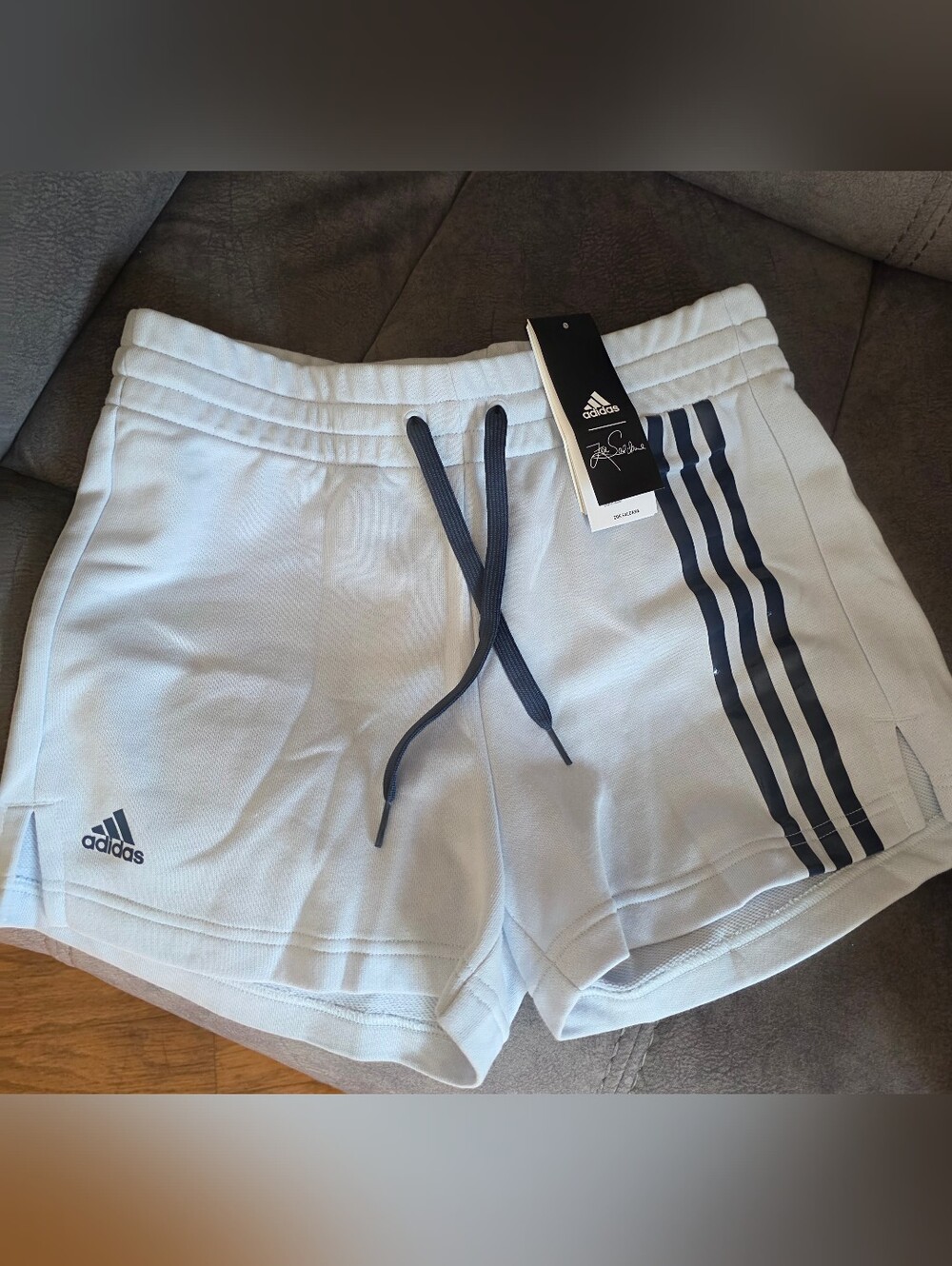 adidas Women's White Athletic Shorts with Navy Stripes